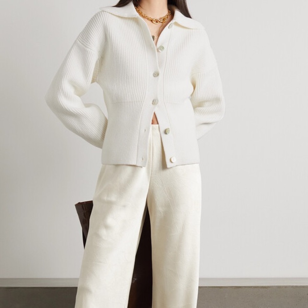VINCE Ribbed-Knit Cotton-Blend Cardigan in Optic White 🤍